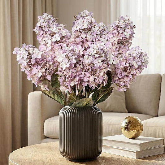 Fake Hydrangea Silk Flowers with Stems,Faux Hydrangea Artificial Flowers Purple for Home Wedding,Dried Hydrangea Artificial Flowers Bouquet Vase Decor 24"（Light Purple ） 8pcs No Vase