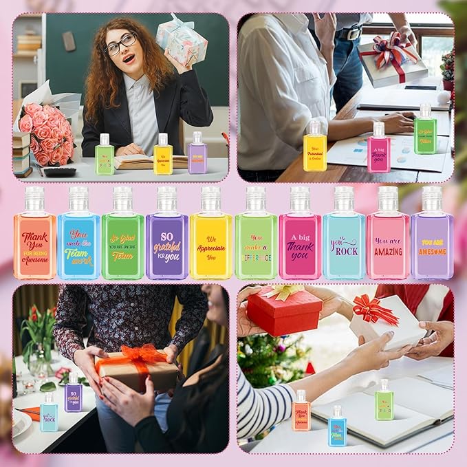 50 Pcs Thank You Mini Hand Sanitizer Bulk Employee Appreciation Gift Inspirational Small Hand Sanitizer 1fl oz Travel Size Hand Soap for Team Coworker Friends Teacher Christmas Valentine (Colorful)