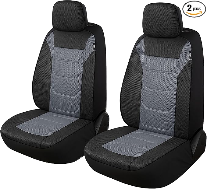 Pariiaotin 3D Air Mesh Car Seat Covers Front Sets Washable and Breathable Premium Cloth Automotive Vehicle Seat Covers for Cars Interior, Universal Fit for Most Cars, Sedan, Truck, SUV(Black/Gray)