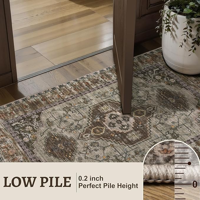 Tangsoo Washable Entryway Rugs 2x3 Vintage Non Slip Small Area Rug, Indoor Front Door Rug, Print Distressed Door Mat Indoor Entrance Soft Low Pile Throw Rug for Entry Kitchen Bedroom Grey