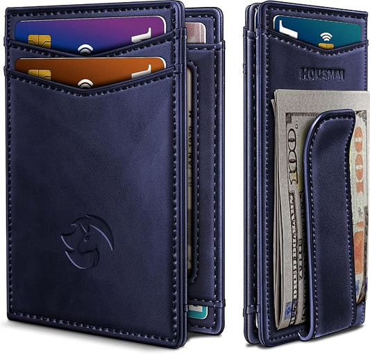 Housmai Magnetic Closure Slim Wallet with Money Clip Gift Boxed,Genuine Leather Front Pocket Wallet for Men, 3.9"x 2.11", RFID Blocking