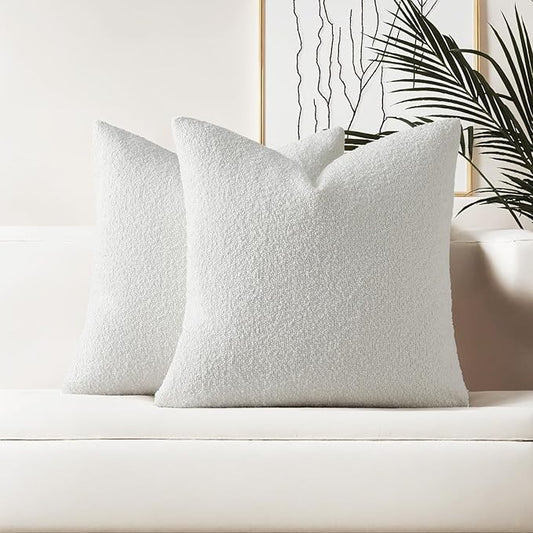 HAUSSY Christmas White Set of 2 20x20 Decorative Throw Pillow Covers, Soft Cozy Textured Boucle Couch Cases, Home Decor for Couch Bed Living Room