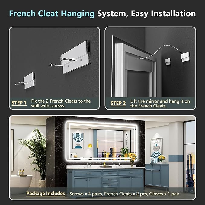 88x38 Inch LED Bathroom Mirror with Lights, Backlit & Front Lit, Anti-Fog Lighted Vanity Mirrors for Bathroom Wall, Dimmable, 3 Color Temperatures, Memory, Shatter-Proof, HD Tempered Glass
