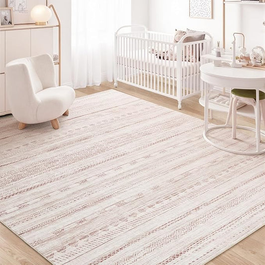 8x10 Pink Area Rugs for Living Room Machine Washable Rug Distressed Girls Nursery Rug Indoor Carpet Neutral Moroccan Boho Ultra Soft Area Rug for Bedroom Dining Room Playroom Office