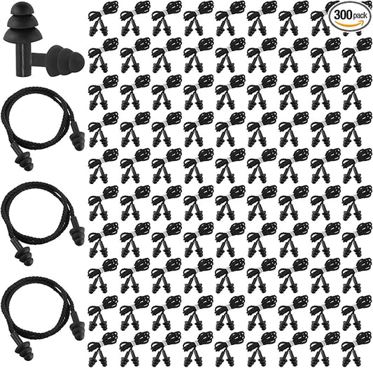 Xuhal 300 Pairs Black Corded Ear Plugs Silicone Reusable Earplugs Sound Blocking Individually Wrapped Ear Plugs Protection Hearing EarPlugs for Sleeping, Music, Shooting, Construction Work, Sports