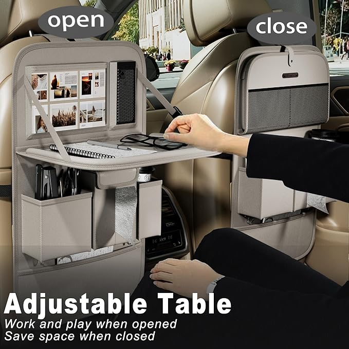 Car Seat Organizers,Multi-functional Back Seat Protectors, Storage Pouches, and Tray Holders (for Cars, Kids, Seat Back and Rear Seats) (Plain Gray, 1 Pcs)