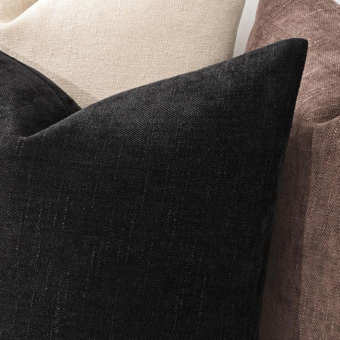 MIULEE Pack of 2 Decorative Throw Pillow Covers Soft Chenille Throw Pillows Solid Neutral Farmhouse Textured Cushion Covers for Couch Sofa Bedroom Living Room 18x18 Inch, Black