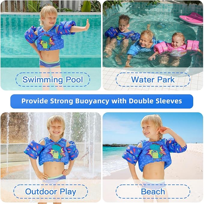 REALIKE Kids Swim Vest for Toddler Floaties Swimming Aids with Shoulder Harness Arm Wings for Children/Infant/Baby,Sea Beach/Pool/Lake, Suitable for 28-70lbs Boys/Girls
