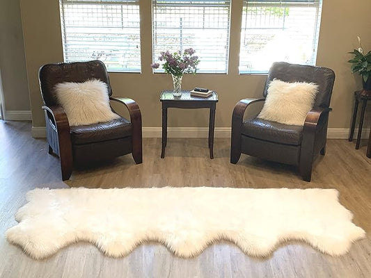 LAMBZY Faux Sheepskin Super Soft Hypoallergenic Silky Shag Rug for Living Room, Kids Room, Sofa (5 Pelts Side by Side 3'x10', White)