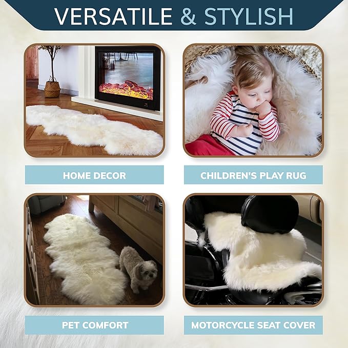 WaySoft New Zealand Sheepskin Area Rug – Genuine Fluffy Wool, Multiple Sizes, Bedroom or Living Room Decor(2ft x 3ft,Umber)