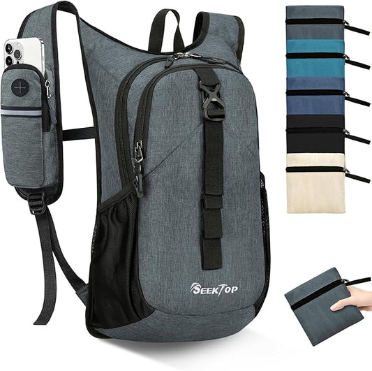 Seektop 15L Small Hiking Backpack for Women Men, Lightweight Hiking Packable Daypack with Phone Pocket for Travel Camping (Grey, 15L)