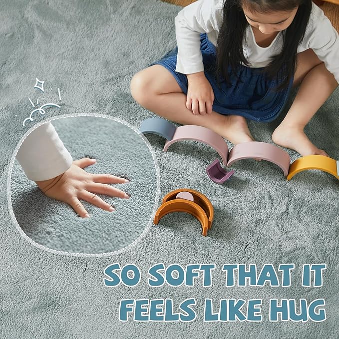 jinchan Solid Plush Area Rug 4x6 Performance Shaggy Washable Rug Indoor Soft Modern Faux Wool Cozy Non Slip Carpet for Living Room Kids Room Bedroom Dining Room Nursery Slate Blue