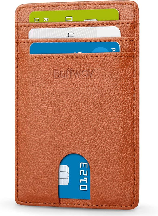 Buffway Mens Slim Wallet, Minimalist Thin Front Pocket Leather Credit Card Holder with RFID Blocking for Work Travel | Minimalist, Thin, Front Pocket, Credit Card Holder, RFID Blocking, for Work Travel