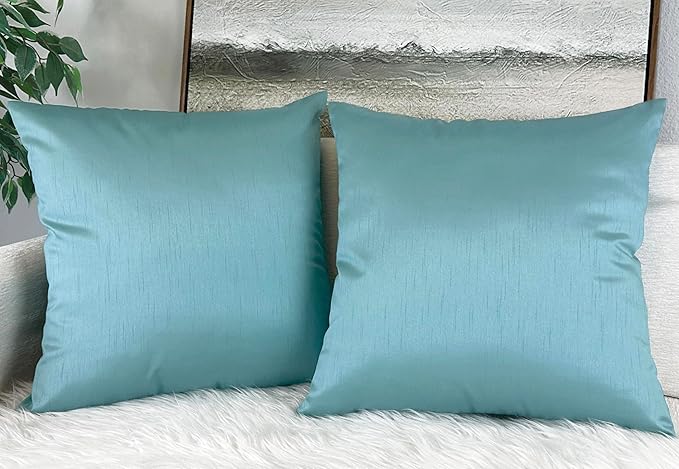 Aiking Home Collection 26x26 Inches Faux Silk Square European Shams, Zipper Closure, Aqua (Set of 2)