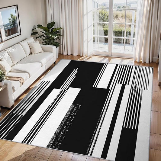 Black and White Stripe Rugs for Entryway, 2x3 ft, Modern Stripes Area Rugs for Bedroom Kitchen Entrance, Soft Non Slip Washable Abstract Striped Indoor Door Mat Home Decorations Dt-Ghf-31