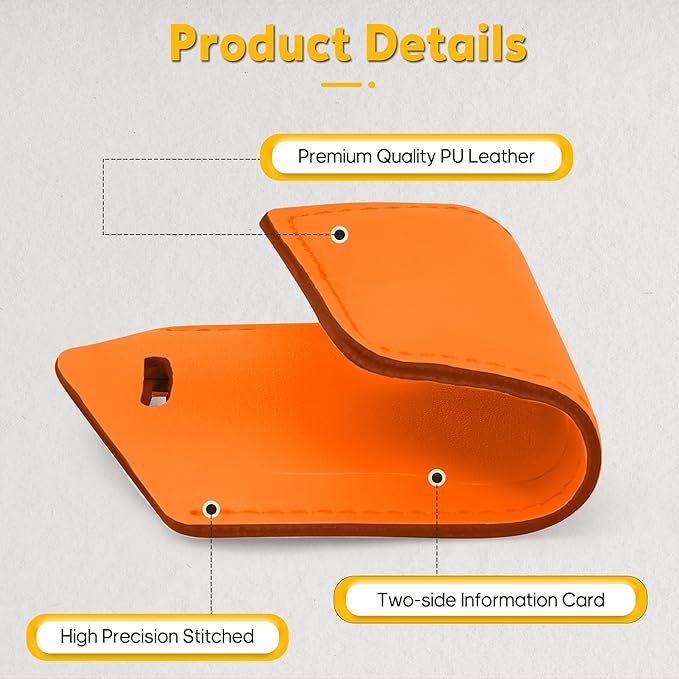 Travelambo 8 Pack Luggage Tags Faux Leather for Suitcases Travel Bag Labels Travel Accessories Essential with Protection Cover ID (Orange)