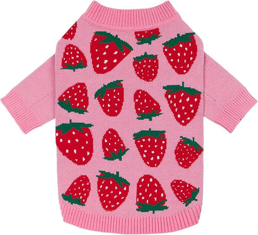 Fitwarm Adorable Strawberry Dog Sweater, Thermal Dog Winter Clothes for Small Dogs Girl, Pet Outfit, Pink, Red, White, Green, Small