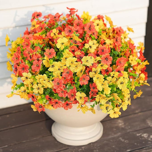 Artificial Fall Flowers for Outdoor Indoor Realistic Faux Flower Garden Home Decoration, Hanging Autumn Fall Decor Daisy with Eucalyptus Leaves Fake Plants Greenery Porch Patio Front Door Decors