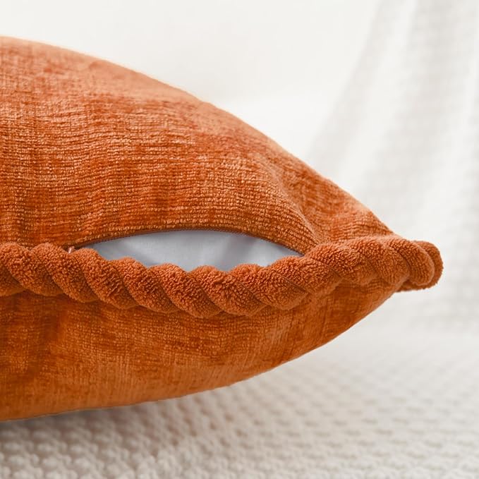 CaliTime Fall Decorative Couch Throw Pillow Covers 20 X 20 Inches Pack of 2 Cozy Chenille Piping Edge Cushion Cases for Sofa Bed Living Room Home Burnt Orange