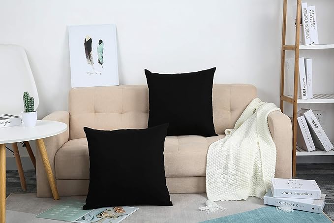TangDepot Handmade Decorative Solid 100% Cotton Canvas Throw Pillow Covers/Cushion Covers, 45 Colors Available - (20" x20" , Black, 2 Count (Pack of 1))