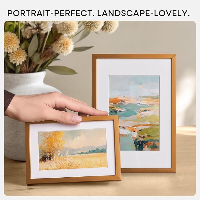 Homeforia 5x7 Picture Frame Bronze, High End Metal 5 x 7 Brass Frames with Mat 4 x 6 for Art, 5x7 Desk Frame Matted to 4x6 inch Photo, 5 by 7 Wall or Tabletop Frame, Tempered Glass, Wall Kit, Set of 3