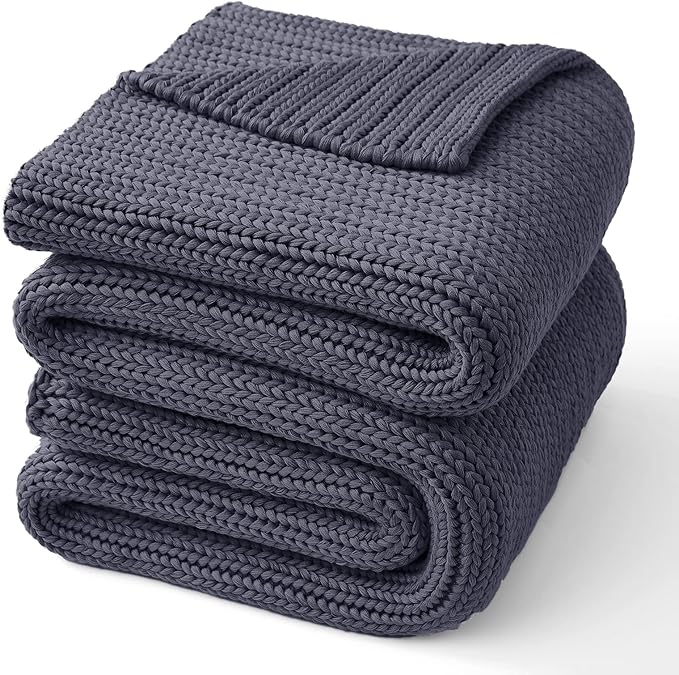 Guohaoi Knitted Weighted Blanket for Adults (Dark Grey 60"x80" 25lbs) No Beads Cooling Throw Blanket for Hot Sleepers, Home Decor Breathable Chunky Knit Heavy Blanket Use on Queen/King Size Bed