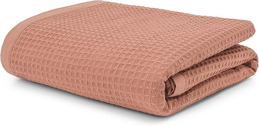 Multipurpose Blanket - 1 Piece Herringbone 100% Extra Long Staple Cotton (Waffle-Coffee, Throw)