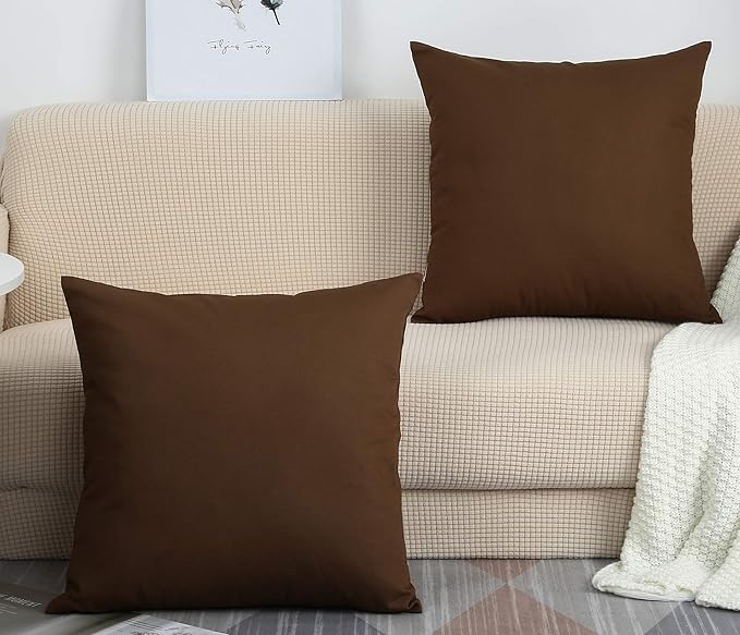 TangDepot Cotton Solid Throw Pillow Covers, 16" x 16" , Coffee, 1 Count (Pack of 1)