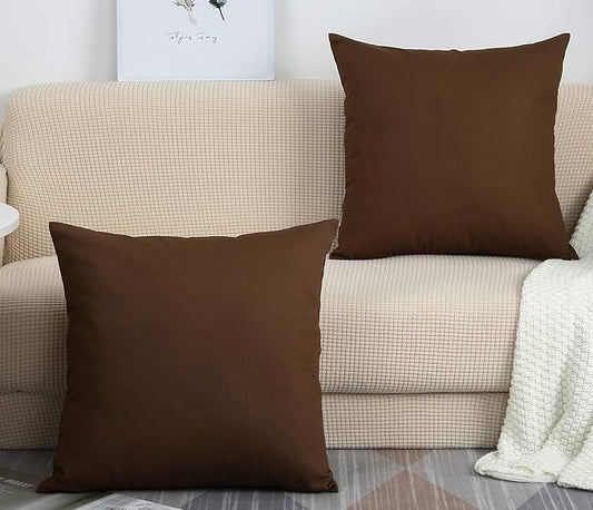 TangDepot Set of 2 Handmade Decorative Solid 100% Cotton Canvas Throw Pillow Covers/Cushion Covers, 45 Colors Available - (18"x18" 2 Pieces, Coffee)