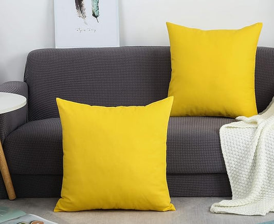 TangDepot Set of 2 Handmade Decorative Solid 100% Cotton Canvas Throw Pillow Covers/Cushion Covers, 45 Colors Available - (20"x20" 2 Pieces, Yellow)