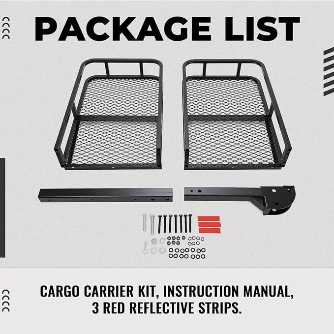 KUAFU 60"x19.5"x5.5" Folding Hitch Mount Cargo Carrier Rear Luggage Basket Fit 2" Receiver for Van, SUV, Truck, Trailer, Car Fold Up Trailer Tow Hitch Cargo Rack 550LBS Capacity