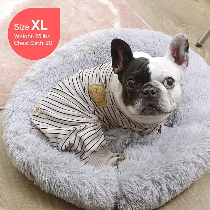 KYEESE Dog Pajamas Stretchable 4 Legs Doggie Jammies Striped Jumpsuit Lightweight Onesie Puppy Pajamas Cozy Outfit Comfortable Dog Clothes Hair Shedding Cover Pet Jammies,Ivory Brown Striped, Medium