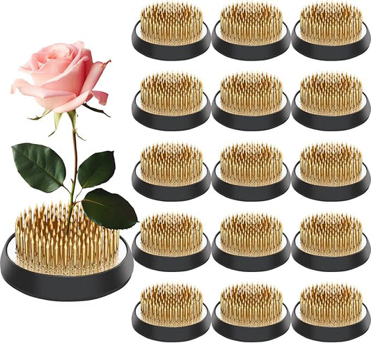 Sliner 16 Pieces Floral Frogs 2.36 Inch Round Brass Flower Holder Japanese Ikebana Vase Kenzan Flower Flower Arranger Flower Fixed Tools Pin for Flower Arrangement Home DIY Craft