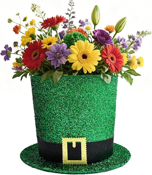 St. Patrick's Day Decorative Hat Vase, DIY Green Hat Flower Pot, St. Patrick's Day Tabletop Decoration Foldable Flower Pot Hat (Flowers Not Included)
