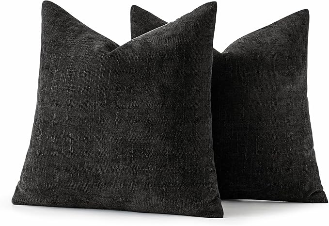 MIULEE Pack of 2 Decorative Throw Pillow Covers Soft Chenille Throw Pillows Solid Neutral Farmhouse Textured Cushion Covers for Couch Sofa Bedroom Living Room 18x18 Inch, Black