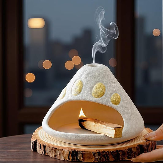 Handmade Ceramic Palo Santo Holder Burner & Sage Holder - Mini Tabletop Chiminea Burner Tray with Ash Catcher, Decorative Incense Holder for Spiritual Meditation & Yoga