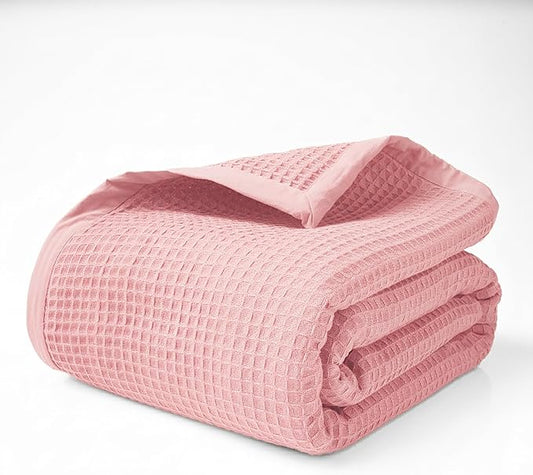 Salt Earth GOTS Certified 100% Organic Cotton Throw Blanket, 55"x60" Waffle Blankets & Throws for Bed, Throw Blanket for Couch, Cozy Christmas Blankets and Throws for Christmas Gifts (Misty Rose)