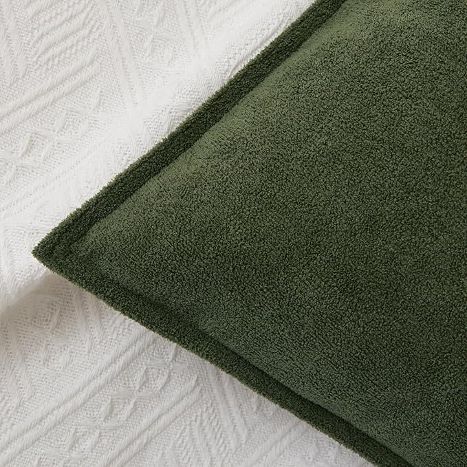 Kevin Textile Waterproof Decorative Pillow Covers Moss Green 26x26 Inch Pack of 2 Soft Boucle Textured Euro Pillowcases Elegant Accent Pillows for Couch Sofa Chair Bed Home Decor Indoor Outdoor