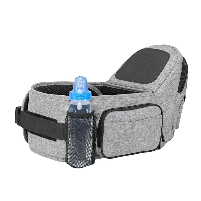 Tushbaby Original Hip Seat Baby Carrier for Babies & Toddlers up to 45 lbs, Safety Certified, Lightweight No-Foam Design with Storage & Nursing Support, Grey