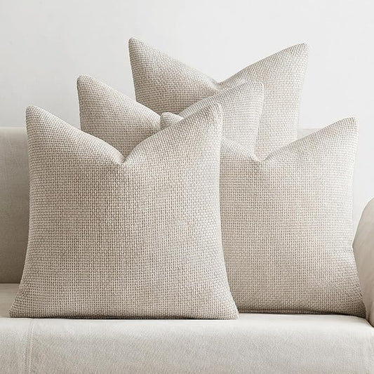 MIULEE Pack of 4 Couch Throw Pillow Covers 16x16 Inch Cream Soft Decorative Chenille Pillow Covers Farmhouse Accent Cushion Covers for Boho Spring Home Decor Sofa Bedroom Living Room