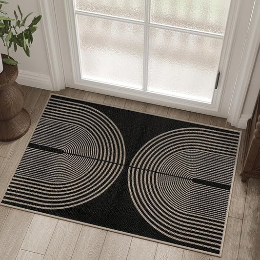 Easy Jute Rainbow Entryway Rug, 2x3 Black Washable Non-Slip Indoor Outdoor Doormat, Boho Farmhouse Small Kitchen Rug Modern Abstract Throw Rugs for Entrance Bedroom Bathroom
