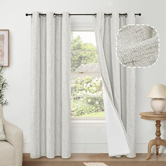 Lajode Linen Blackout Curtains for Living Room Narrow Window, Thermal Insulated Complete Light Blocking Soundproof Small Curtains for Bedroom, Each 38 Inch Wide 80 Inch Length 2 Panels, Light Grey
