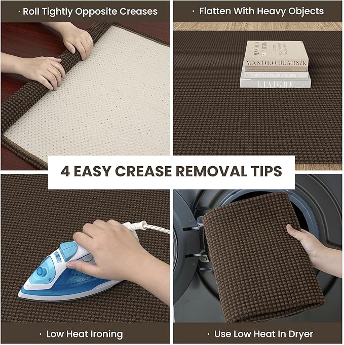 IOHOUZE Washable Runner Rug 3x8 Non Slip Rubber Backed Wide Hallway Runner Entryway Runner Indoor, Kitchen Rugs Woven Floor Carpet for Hall Entrance Bedroom, Brown
