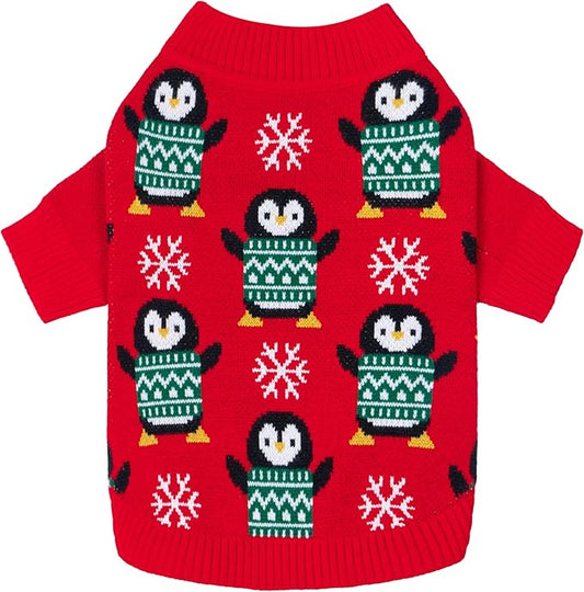 Fitwarm Funny Penguins Dog Ugly Christmas Sweater, Winter Dog Clothes for Small Dogs Girl Boy, Pet Xmas Outfit, Green, Red, White, Large
