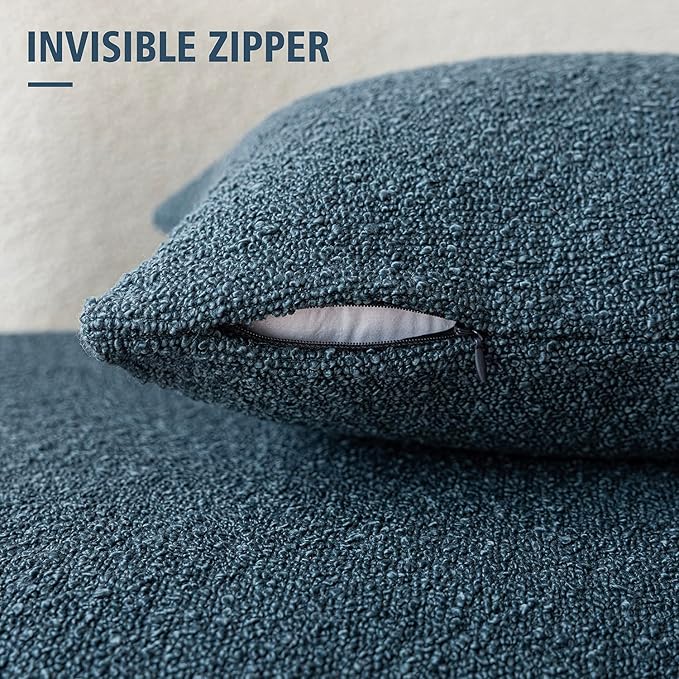 Foindtower Textured Boucle Throw Pillow Covers Accent Solid Lumbar Pillow Cases Cozy Soft Decorative Couch Cushion Case for Chair Sofa Bedroom Living Room Home Decor, 12 x 20 Inch,Blue