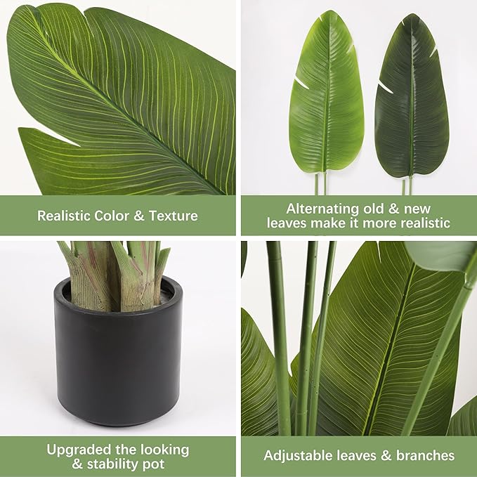Artificial Tree 6.6Ft Silk Bird of Paradise Large Big Fake Potted Plants Tall Faux Silk Floor Plants for Home Living Room Bedroom Office Decor Indoor Outdoor…