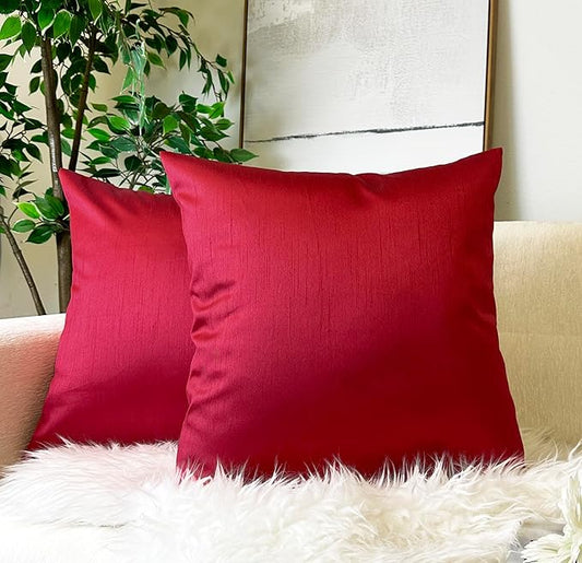 Aiking Home 18x18 Inches Faux Silk Square Throw Pillow Cover, Zipper Closure, Red (Set of 2)