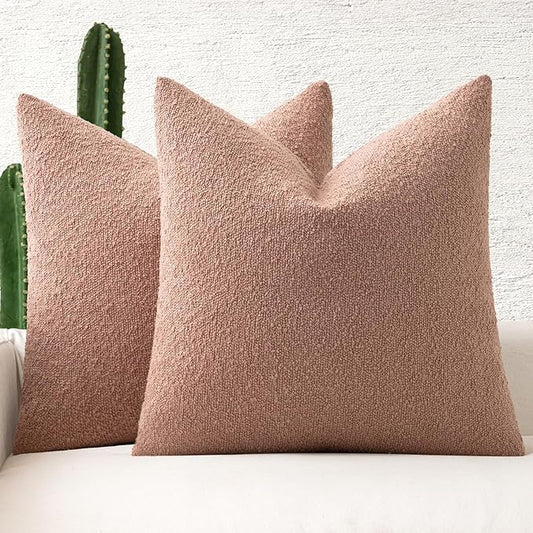 MIULEE 20x20 Inch Decorative Pillow Covers for Couch Bed Set of 2 Textured Boucle Neutral Spring Throw Pillows Valentine Blush Pink Accent Solid Cushion Pillowcases Sofa Livingroom Home Decor