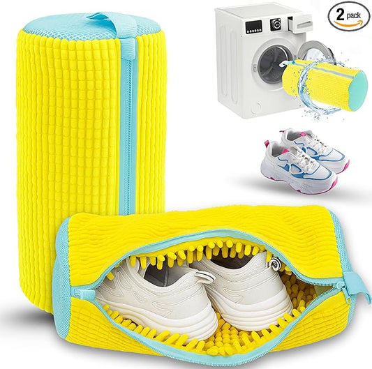 XXL Shoe Bag for Washing Machine - 2PCS Reusable shoe laundry bag for washer and dryer, 360° Premium Protective Shoe Washing Machine Bag for Sneakers, Slippers, Gym & All Type of Shoes (YELLOW)