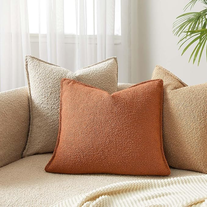 JUSPURBET Rust Decorative Pillow Covers 18x18 Set of 2 Throw Pillow Covers for Couch Sofa Bed Cozy Boucle Textured Cushion Covers Cases with Hidden Zipper for Living Room Home Decor